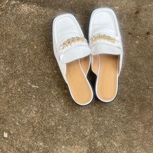 Chic White Loafers with Gold Chain